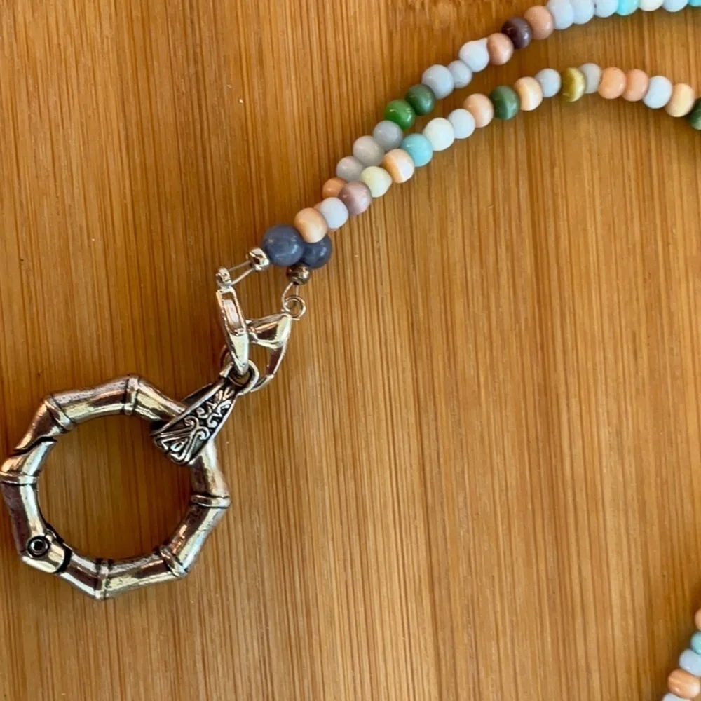 Hand Crafted Eyeglass Necklace Holder Gemstones Blue Beige Green Multi 26 inches